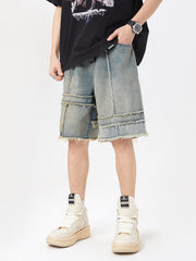 Fashion Summer Stitching Denim Shorts Men