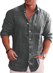 Men's Loose Plus Size Solid Color Shirt Linen Lapel Long Sleeve Casual Shirt