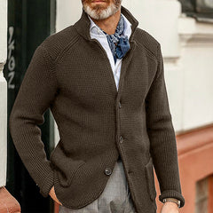 Men's Stand Up Collar Cardigan Knitted Sweater