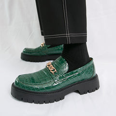 Men’s Autumn Leather Loafers – Thick Bottom Crocodile Pattern Shoes