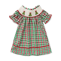 Toddler Baby Girls Dress-Christmas Tree Plaid Short Sleeve Party Dress