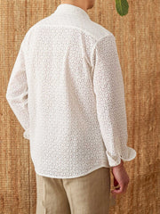Open Collar Hollow Breathable Casual Long-sleeved Shirt