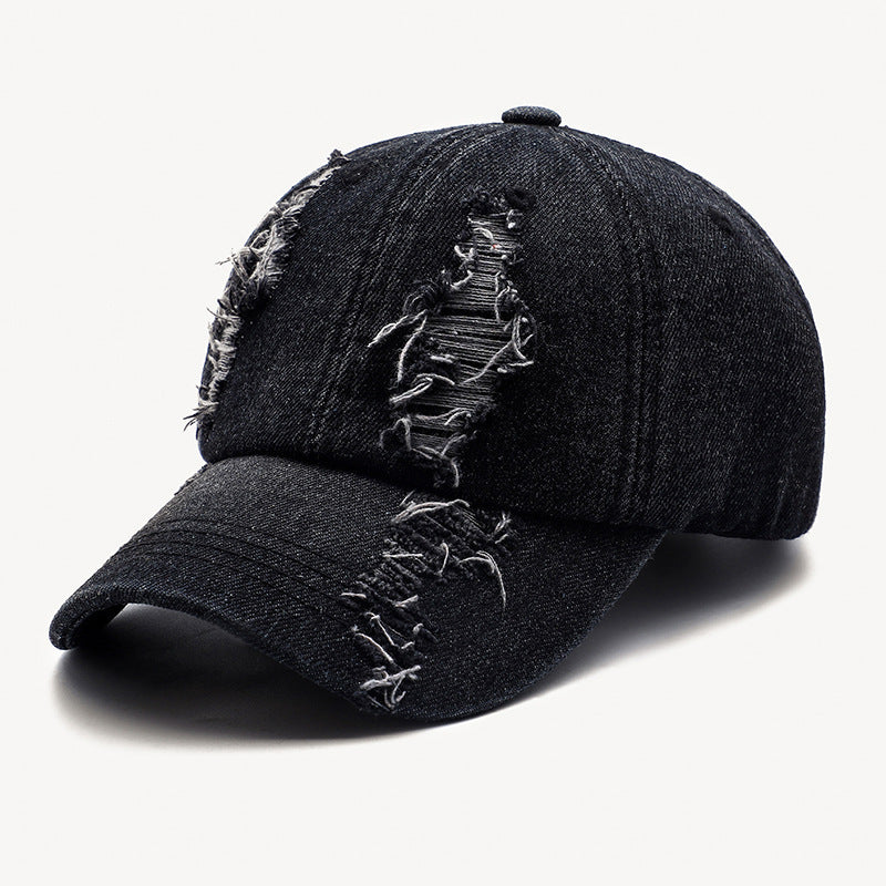Men’s Washed & Worn Ripped Denim Cap – Vintage Street Style Baseball Hat
