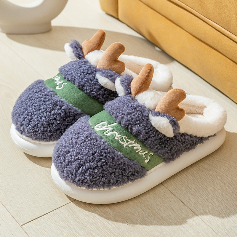 Men’s Christmas Elk Slippers – Warm Winter Indoor House Shoes