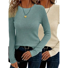 2-Pack Women’s Waffle Knit Tops – Long Sleeve Crewneck Shirts for Business Casual & Everyday Wear