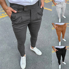 Faux Pocket Decorative Leisure Business Pants