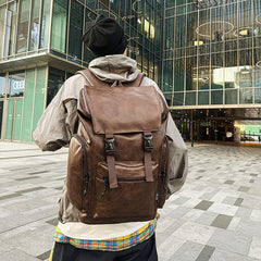 Retro Men's Leather Cowhide Computer Backpack Frosted