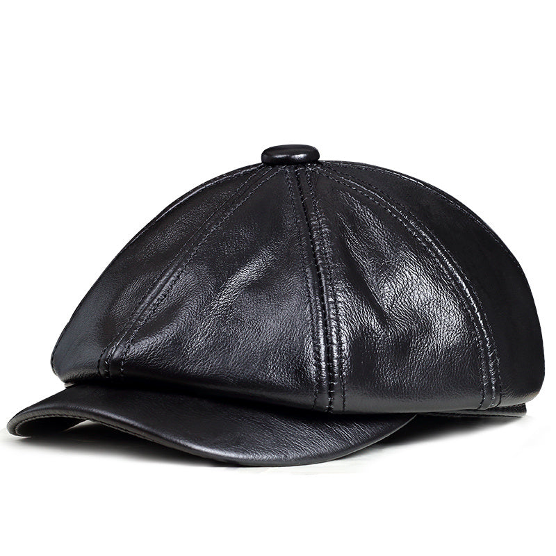 Men’s Pure Leather Octagonal Hat – Premium Dome-Top Cowhide Cap