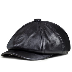 Men’s Pure Leather Octagonal Hat – Premium Dome-Top Cowhide Cap