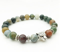 Men’s Natural Lava Stone Bead Bracelet with Leopard Head Charm – Handmade Jewelry