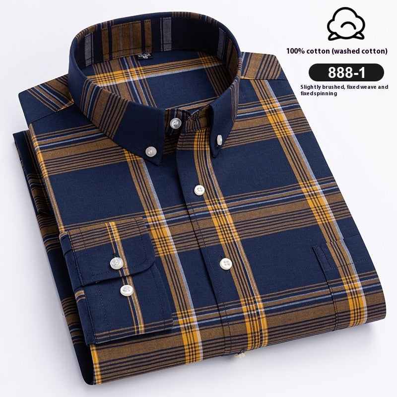 Men's Cotton Plaid Buckle Collar Casual Cardigan Shirt