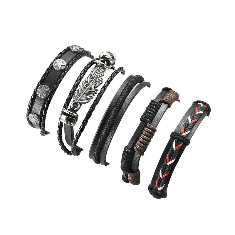 Men’s Alloy & Cowhide Multilayer Leather Bracelet – Vintage Rugged Fashion Jewelry