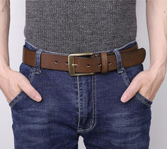 Retro Handmade Pure Copper Pin Buckle Cowhide Men's Belt