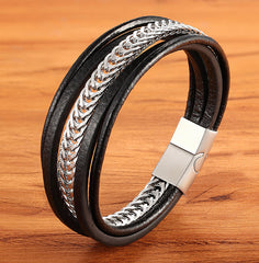 Men’s Simple Leather Bracelet – Versatile Punk Style Fashion Accessory