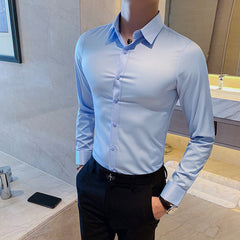 Pure Color Slim-fit Shirt British Business Casual Shirt