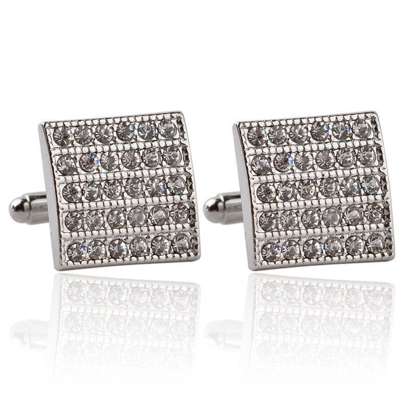 Men's French Style Fashion Diamond Square Cufflinks