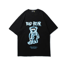 Summer New Ins Tide Brand Creative Graffiti Bear Print Short-Sleeved T-Shirt Male Loose Half-Sleeved Round Neck t-Shirt