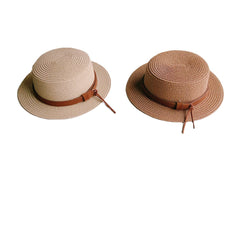 Leather Buckle Flat Top Knitted Beach Hat – Unisex Summer Fashion Accessory