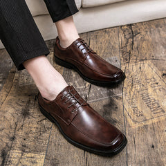 Men's Low-Top Square Toe Business Casual Leather Shoes