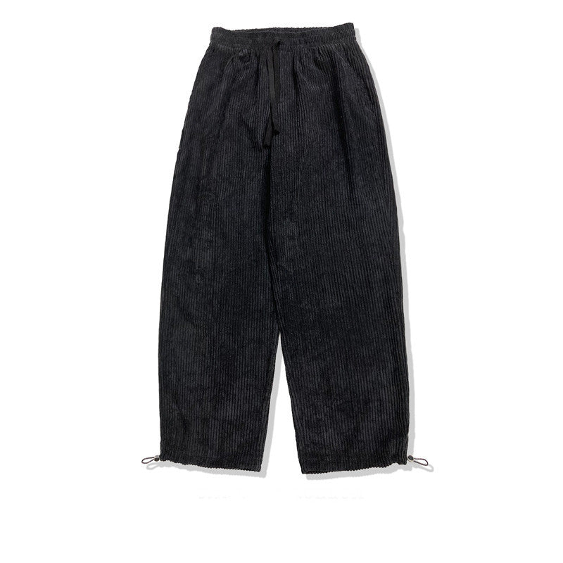 Old Corduroy Casual Pants for Men – Loose Straight Elastic Waist Spring Trousers