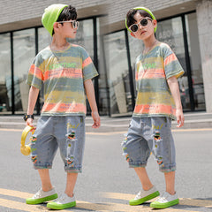 Summer Big Boy Handsome Short Sleeve Two-Piece Suit