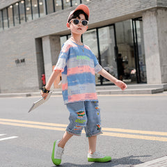 Summer Big Boy Handsome Short Sleeve Two-Piece Suit