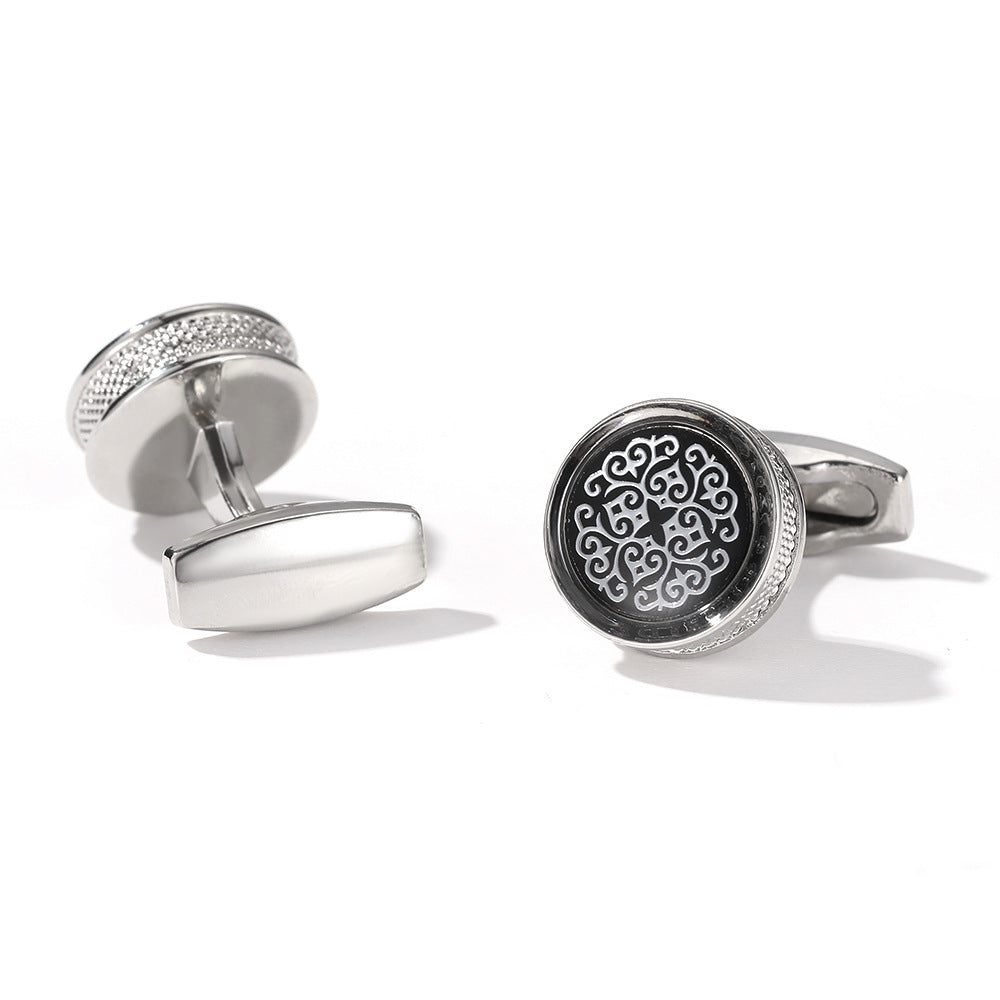 Fashion Pattern Round Silver Cufflinks For Men