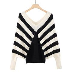 Flattering V-neck Stripe Knitwear