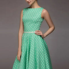 Women’s Vintage Polka Dot Dress – Sleeveless O-Neck Summer Cocktail Party Dress for Elegant Style