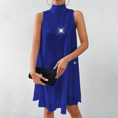 Women’s Sparkly Sequin Dress-Sleeveless Mock Neck Glittery Evening & Party Wear