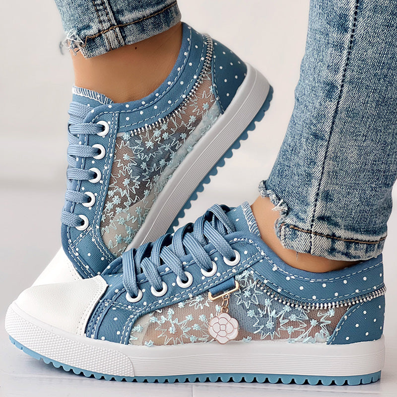 Floral Embroidered Polka Dot Print Sneakers – Stylish & Comfortable Shoes