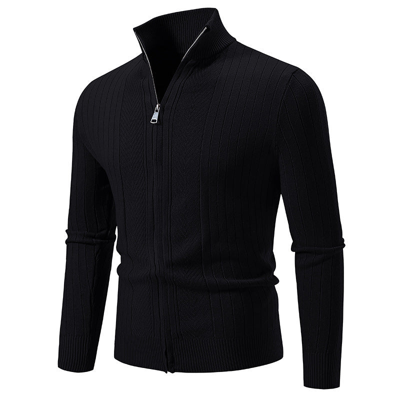 Solid Color Zipper Cardigan Coat For Men