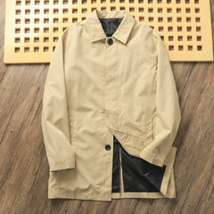 Solid Color Casual Polo Collar Mid-length Trench Coat Men