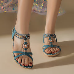 Stylish Beach Flat Handmade Beaded Rhinestone Sandals