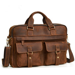 Men's Genuine Leather Bag Retro Design Business Briefcase Cowhide Oblique Bag 15.6 inch Laptop Bag
