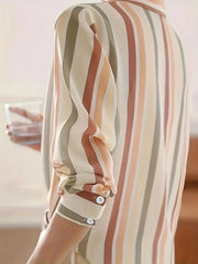 Women’s Long-Sleeve Striped Shirt-Versatile Printed Casual Top for Everyday Wear