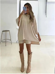 Women’s Solid Color Casual Two-Piece Set – Loose T-Shirt & Fitted Shorts