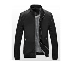 Men’s PU Patchwork Jacket – Casual Zip-Up Outerwear