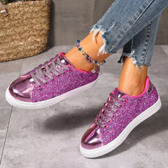 Plus Size Sequined Front Lace-Up Solid Color Board Shoes – Stylish Women’s Footwear