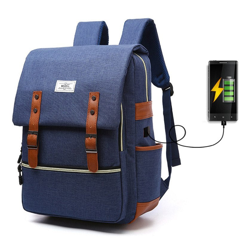 Men's Vintage Canvas Backpack School Bags Laptop Backpack With USB Charging Fashion Travel