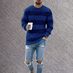 Men's Casual Striped Knitted Round Neck Pullover Sweater