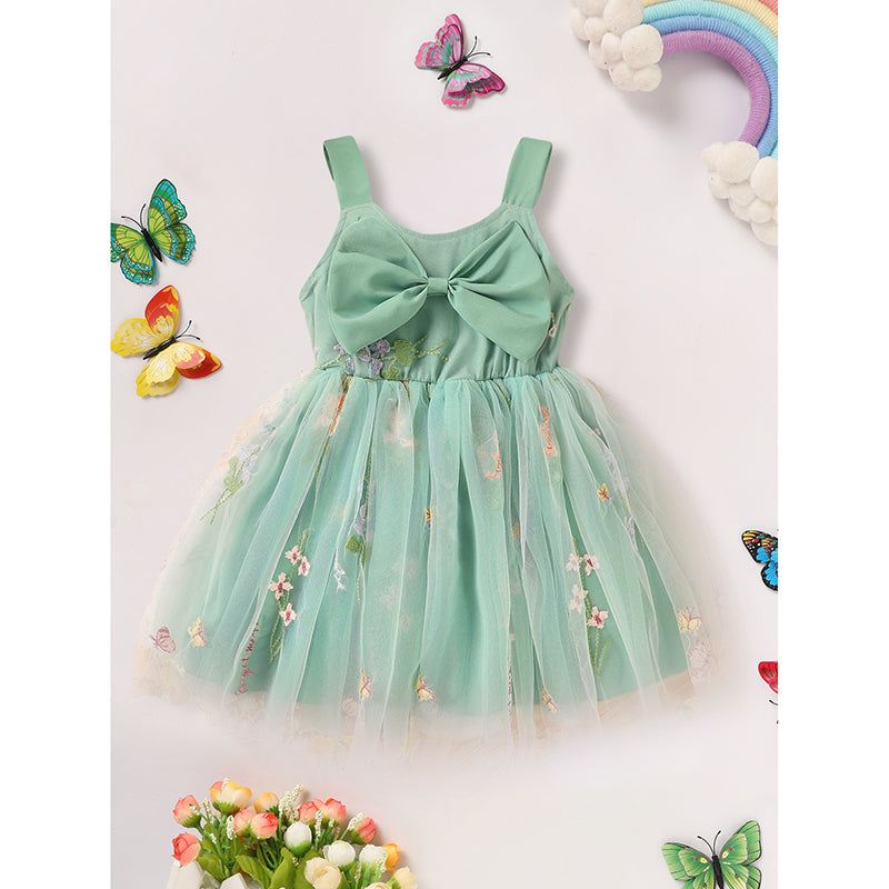 Toddler Girl Dress Sleeveless Floral Playwear Bowknot Tulle Dresses Strap Princess Sundress