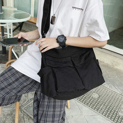 Men's Canvas Messenger Bag Large Capacity Multi Pocket Shoulder Bag