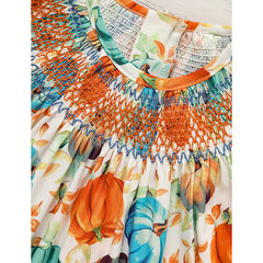 Toddler Baby Girl Dress-Pumpkin Smocked Fall Outfit for Halloween & Parties