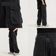 Street Straight Loose Men's Clothing Wash Tooling Wide Leg Jeans