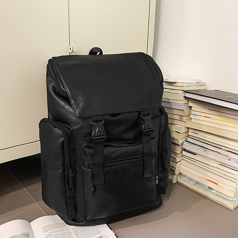 Retro Men's Leather Cowhide Computer Backpack Frosted