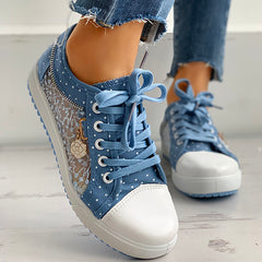 Floral Embroidered Polka Dot Print Sneakers – Stylish & Comfortable Shoes