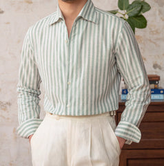 Linen Collar Slim Fit Business Casual Striped Long Sleeve Shirt