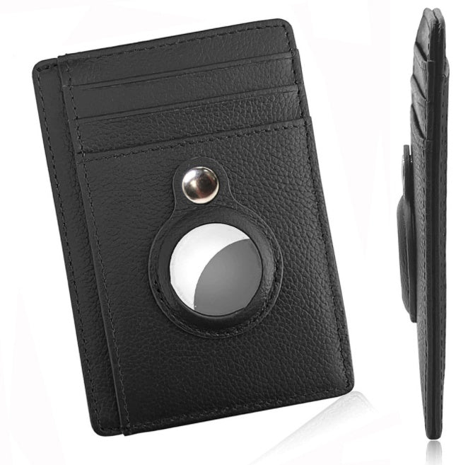Airtag Anti-Theft Bullet Card Bag Multi-Functional RFID Card Holder Men's Leather Slim Wallets