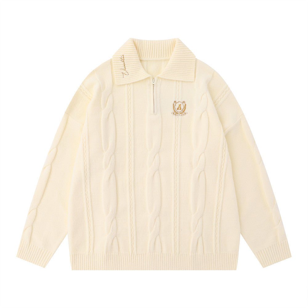 Simple Embroidered Lapel Sweater For Men